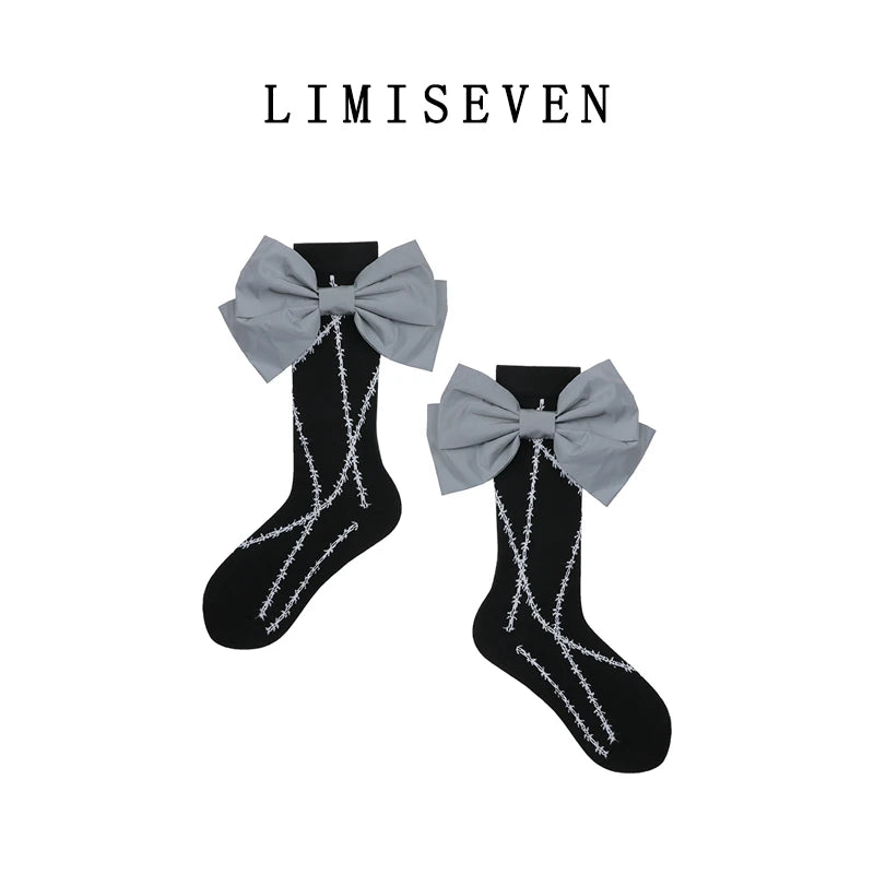 LIMISEVEN · Detachable Reflective Bow Thorn-Pattern Calf Socks