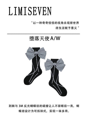LIMISEVEN · Detachable Reflective Bow Thorn-Pattern Calf Socks