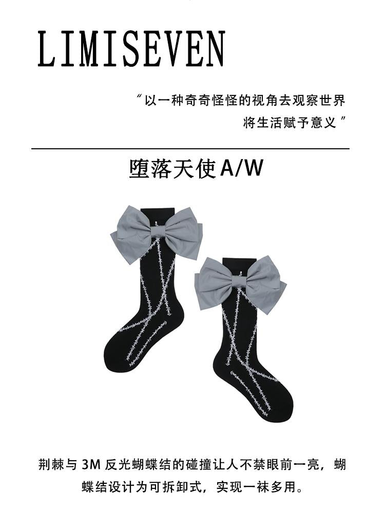 LIMISEVEN · Detachable Reflective Bow Thorn-Pattern Calf Socks