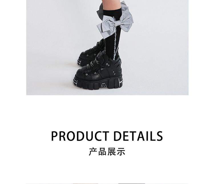 LIMISEVEN · Detachable Reflective Bow Thorn-Pattern Calf Socks