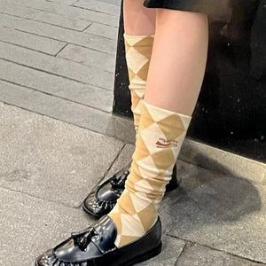 LIMISEVEN · Wool Diamond Plaid Mid-Calf Socks