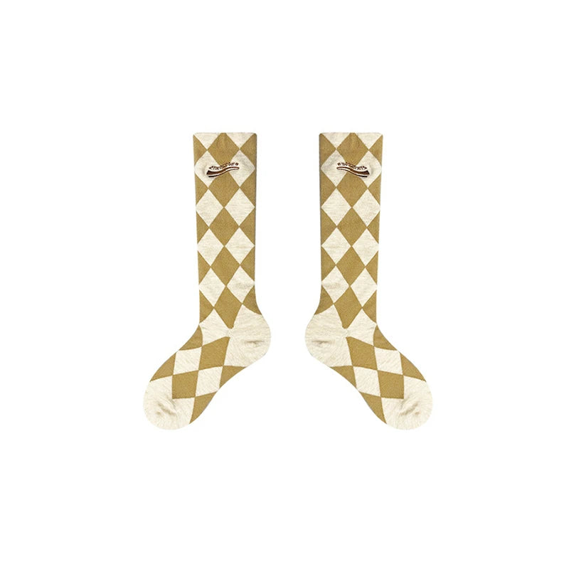 LIMISEVEN · Wool Diamond Plaid Mid-Calf Socks