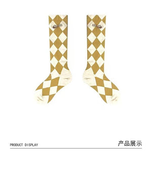 LIMISEVEN · Wool Diamond Plaid Mid-Calf Socks