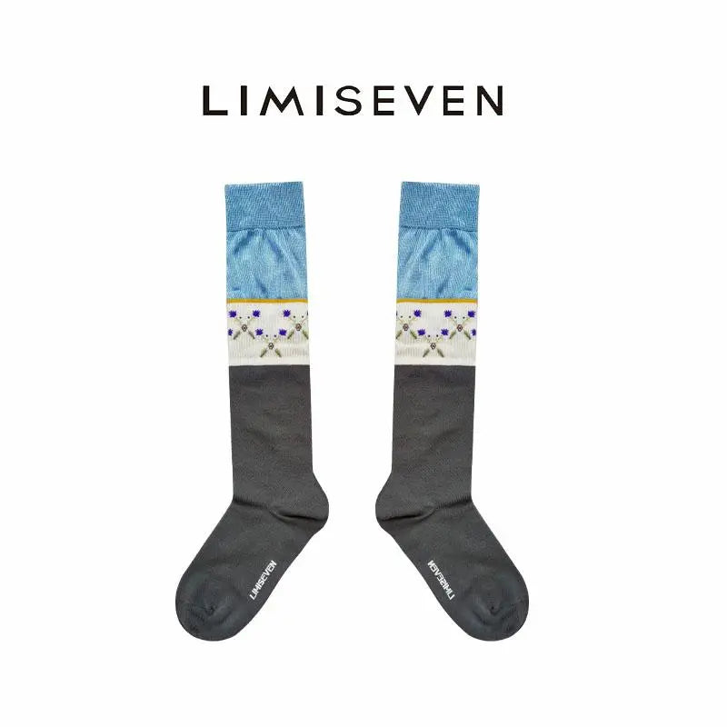 LIMISEVEN · Vintage Pattern Patchwork Silky Mid-Calf Socks