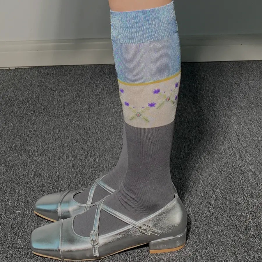 LIMISEVEN · Vintage Pattern Patchwork Silky Mid-Calf Socks
