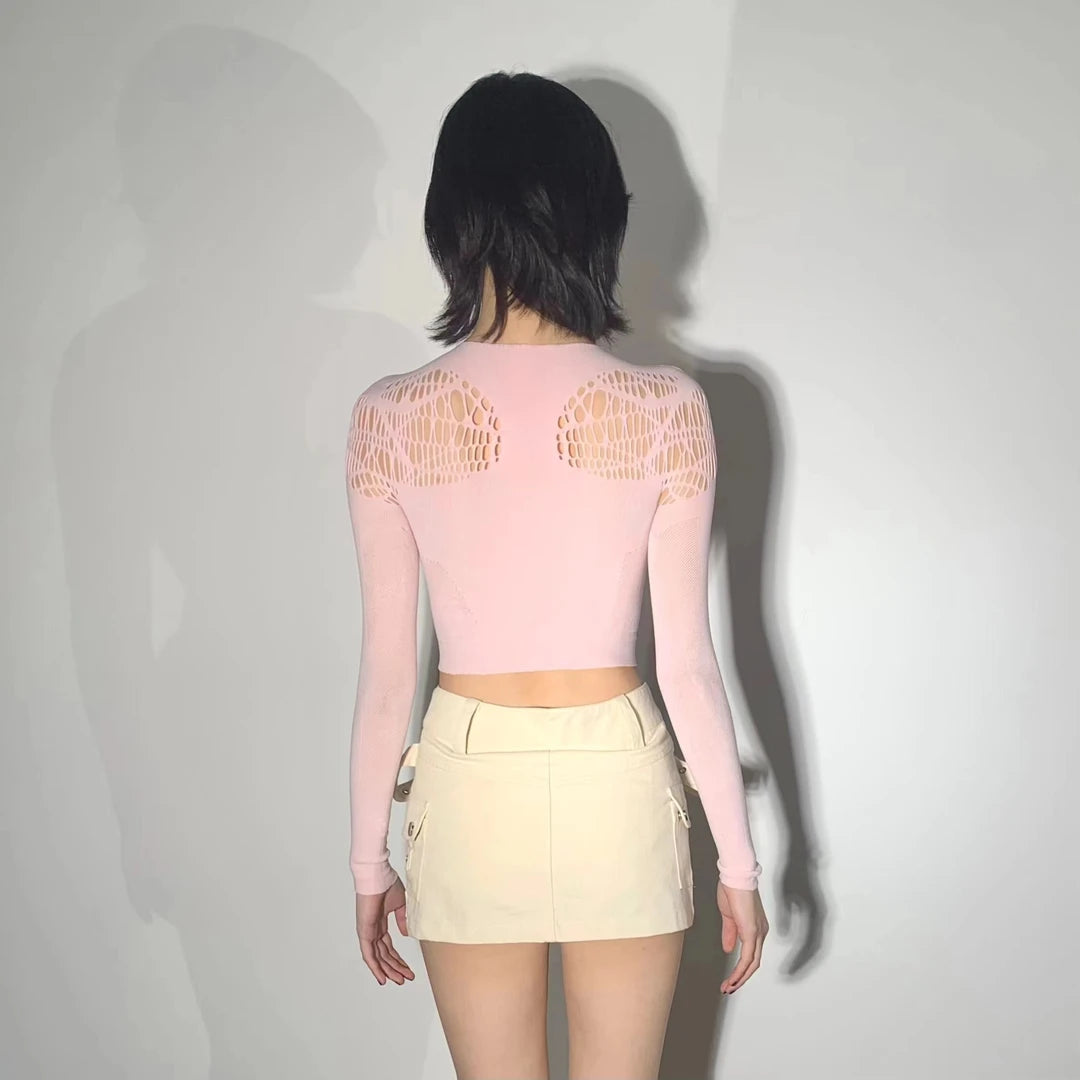 LIMISEVEN · Cutout Round-Neck Fitted Top