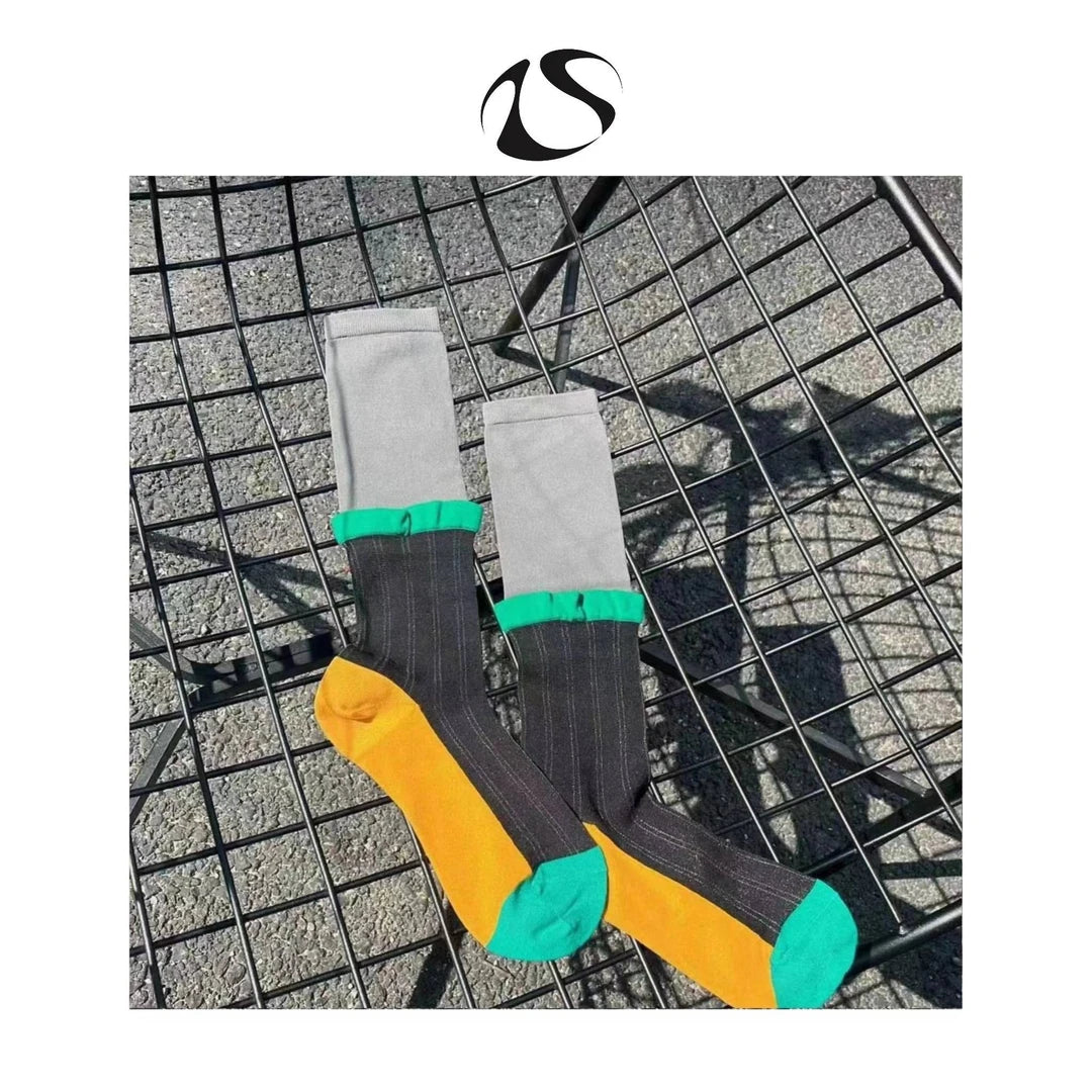 LIMISEVEN · Contrast Patchwork Mid-Calf Socks