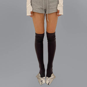 LIMISEVEN · Solid-Color Ribbed Knee-High Socks with Contrast Cuffs