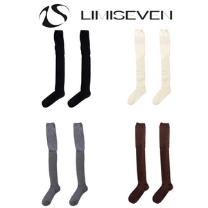 LIMISEVEN · Solid-Color Ribbed Knee-High Socks with Contrast Cuffs
