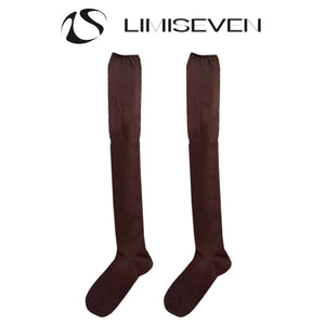 LIMISEVEN · Solid-Color Ribbed Knee-High Socks with Contrast Cuffs
