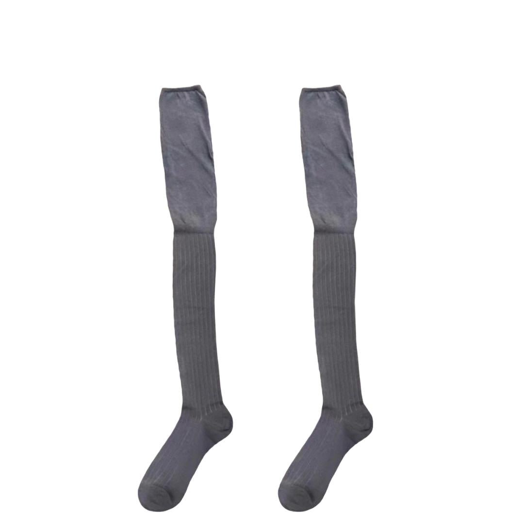 LIMISEVEN · Solid-Color Ribbed Knee-High Socks with Contrast Cuffs