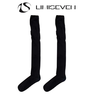 LIMISEVEN · Solid-Color Ribbed Knee-High Socks with Contrast Cuffs