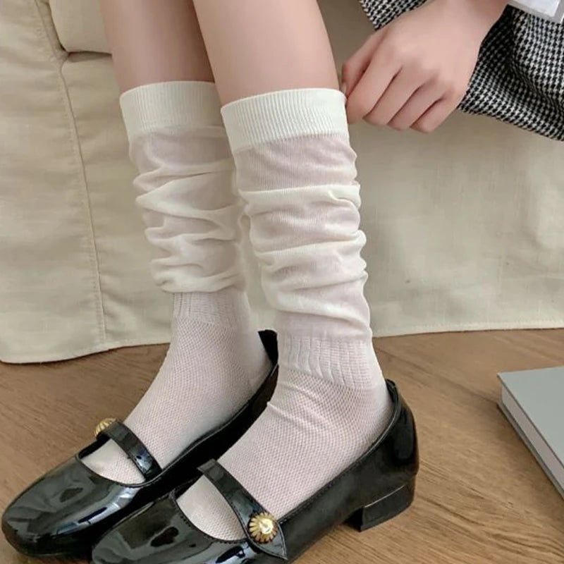 LIMISEVEN · Lightweight Solid-Color Ribbed Mid-Calf Socks