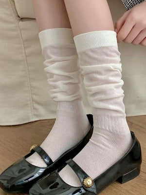 LIMISEVEN · Lightweight Solid-Color Ribbed Mid-Calf Socks