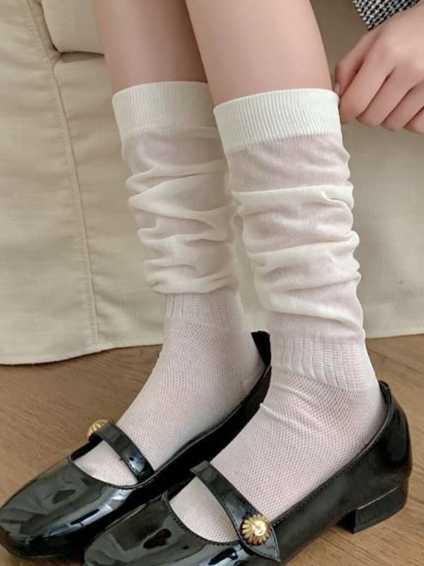 LIMISEVEN · Lightweight Solid-Color Ribbed Mid-Calf Socks