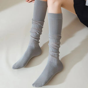 LIMISEVEN · Solid-Color Ribbed Mid-Calf Slouch Socks