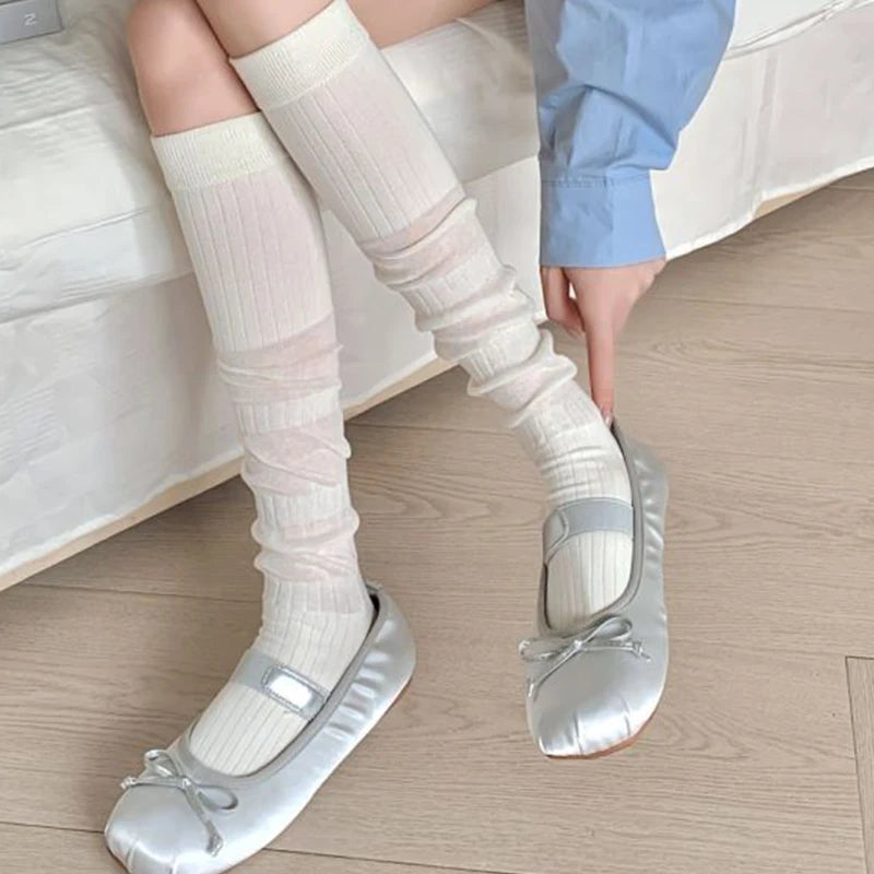 LIMISEVEN · Solid-Color Ribbed Mid-Calf Slouch Socks