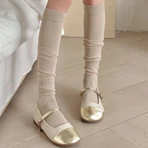 LIMISEVEN · Solid-Color Ribbed Mid-Calf Slouch Socks