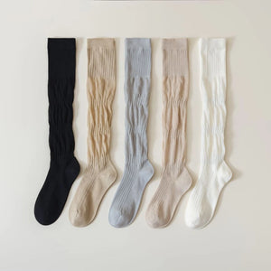 LIMISEVEN · Solid-Color Ribbed Mid-Calf Slouch Socks