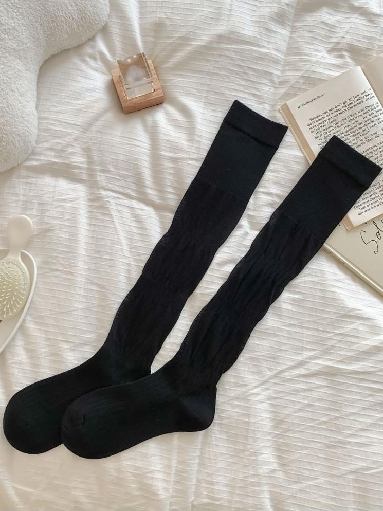 LIMISEVEN · Solid-Color Ribbed Mid-Calf Slouch Socks