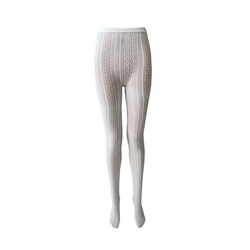 LIMISEVEN · White High-Waist Openwork Lace Tights