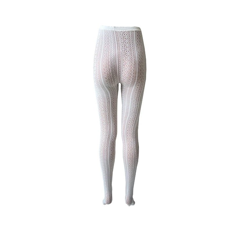 LIMISEVEN · White High-Waist Openwork Lace Tights