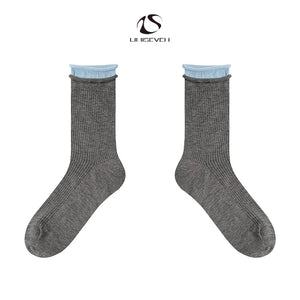 LIMISEVEN · Color-Block Double-Cuff Mid-Calf Socks