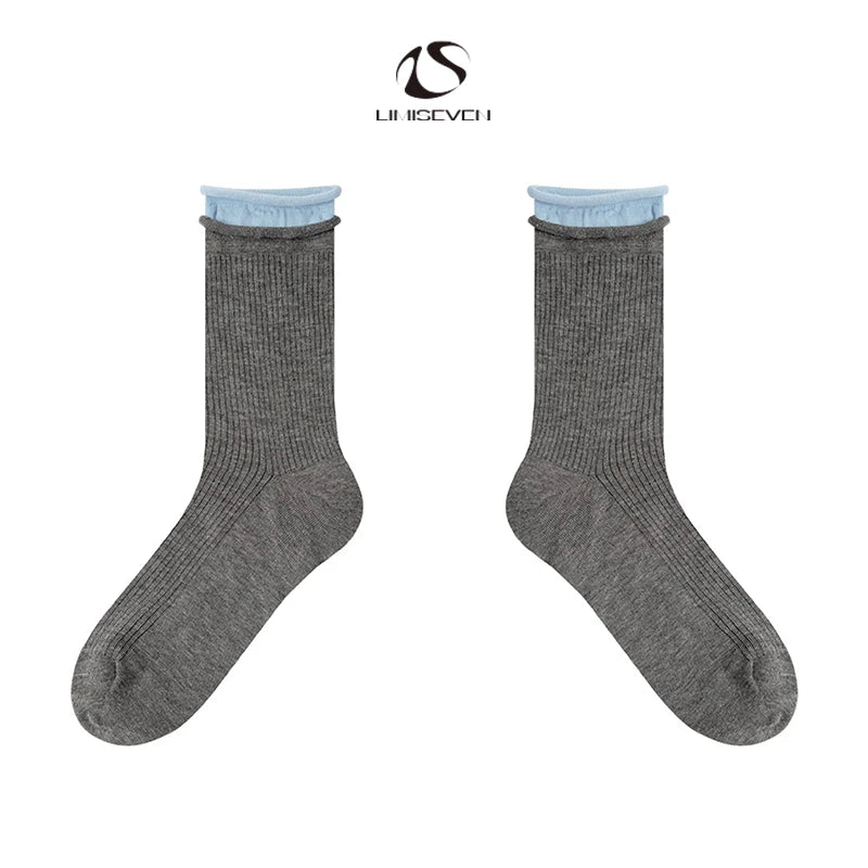 LIMISEVEN · Color-Block Double-Cuff Mid-Calf Socks