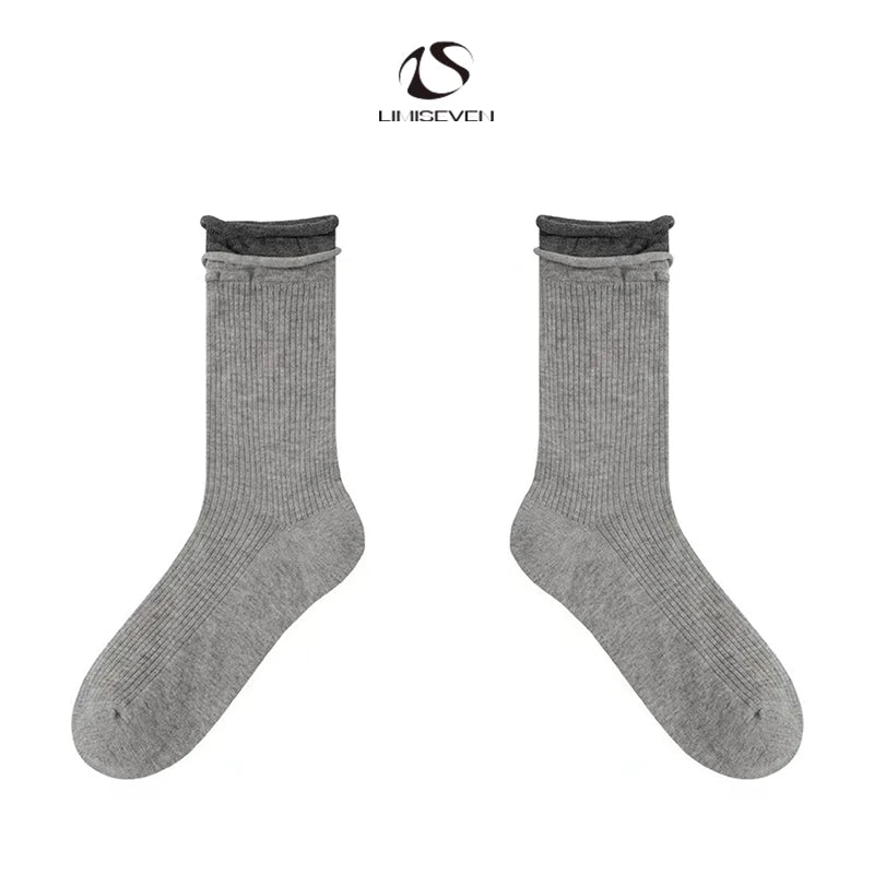 LIMISEVEN · Color-Block Double-Cuff Mid-Calf Socks