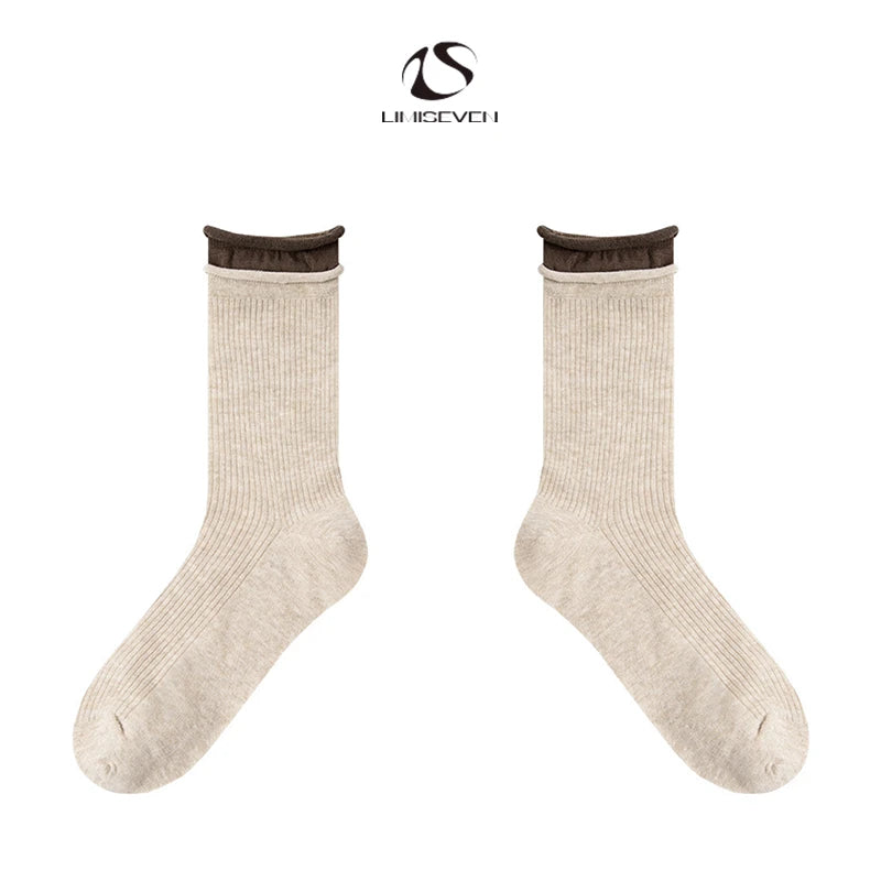 LIMISEVEN · Color-Block Double-Cuff Mid-Calf Socks
