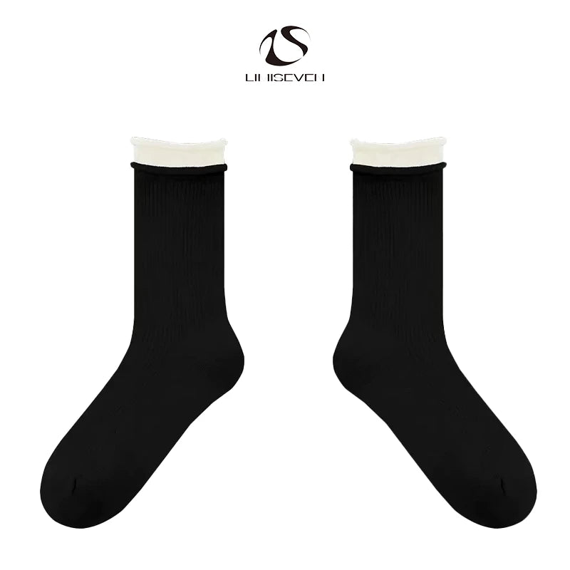 LIMISEVEN · Color-Block Double-Cuff Mid-Calf Socks