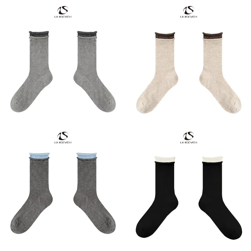 LIMISEVEN · Color-Block Double-Cuff Mid-Calf Socks