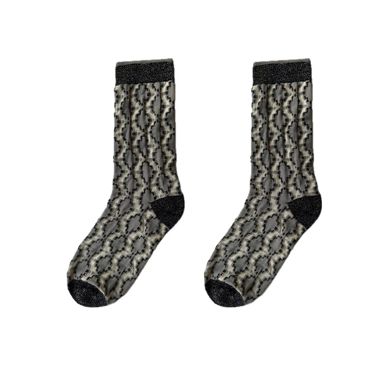 LIMISEVEN · Vintage Metallic Diamond Pattern Socks
