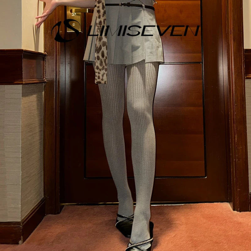 LIMISEVEN · Vintage Solid-Color Ribbed Tights