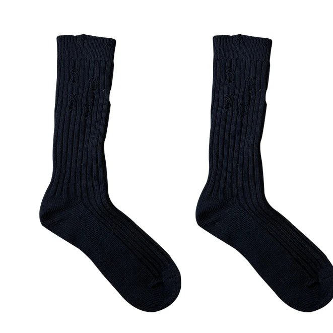 LIMISEVEN · Distressed Ribbed Mid-Calf Socks
