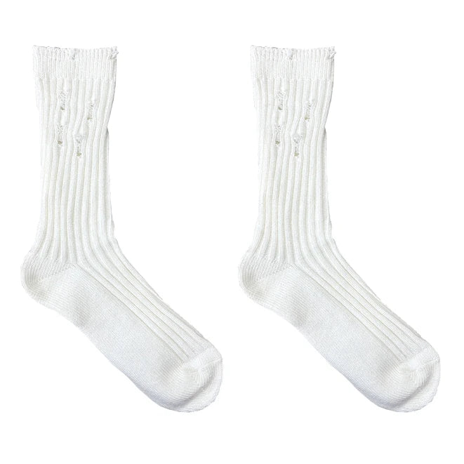 LIMISEVEN · Distressed Ribbed Mid-Calf Socks