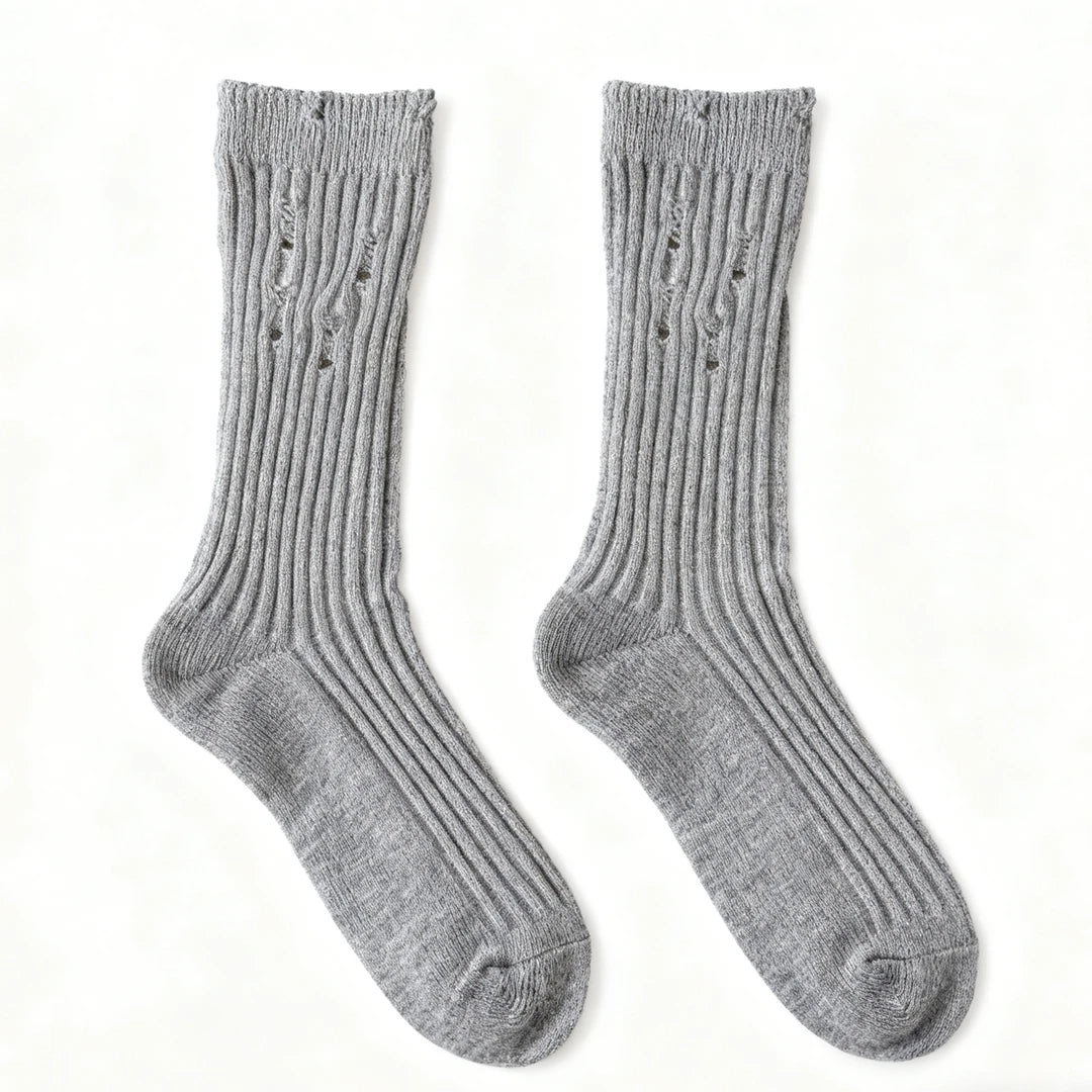 LIMISEVEN · Distressed Ribbed Mid-Calf Socks