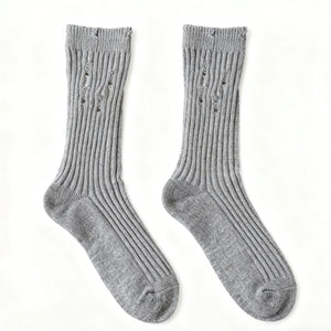 LIMISEVEN · Distressed Ribbed Mid-Calf Socks