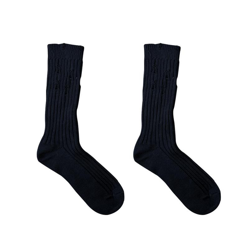 LIMISEVEN · Distressed Ribbed Mid-Calf Socks