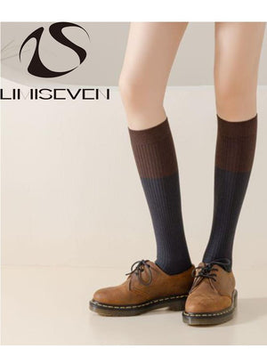 LIMISEVEN · Color-Block Ribbed Knee-High Socks