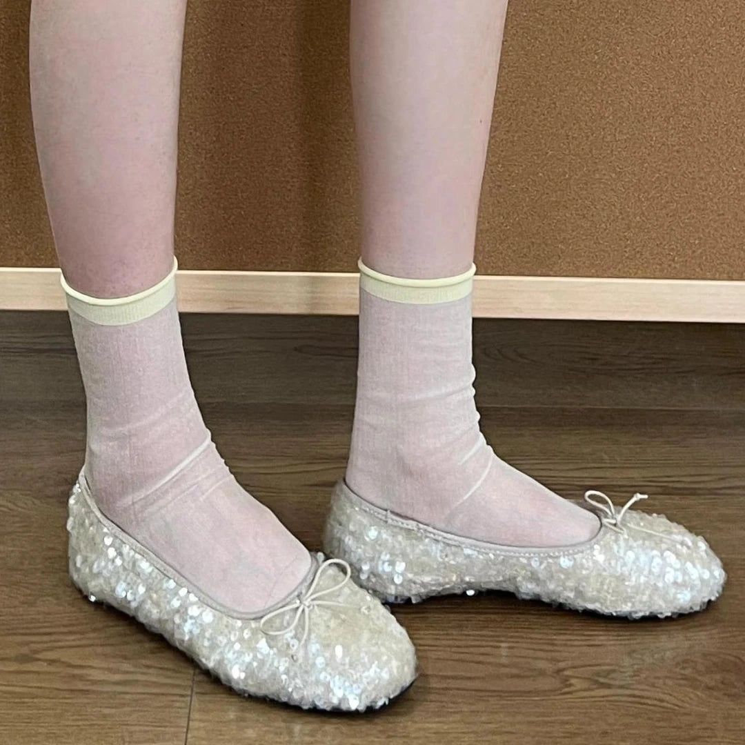 LIMISEVEN · Sheer-Cuff Colorful Mid-Calf Socks