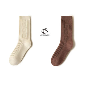 LIMISEVEN · Vintage Diamond Pattern Mid-Calf Socks