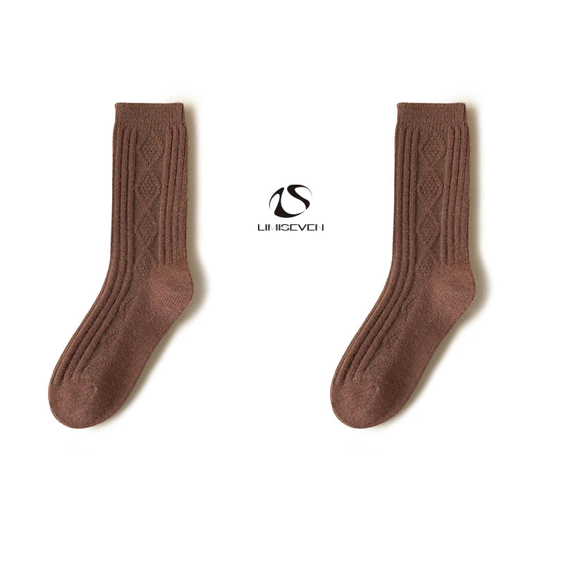 LIMISEVEN · Vintage Diamond Pattern Mid-Calf Socks