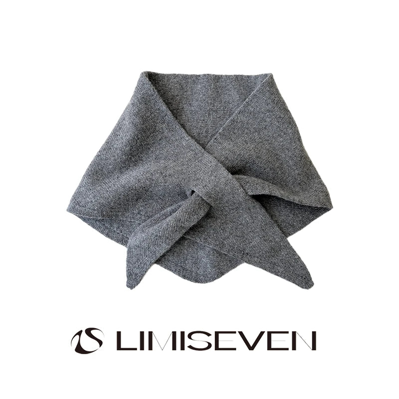 LIMISEVEN · Solid-Color Cross-Through Knit Triangle Scarf