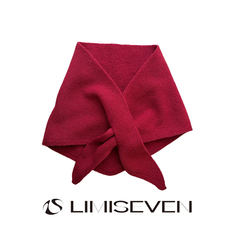 LIMISEVEN · Solid-Color Cross-Through Knit Triangle Scarf