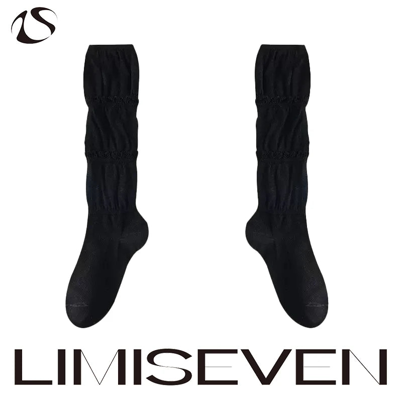 LIMISEVEN · Layered Tulle Ruffle Striped Slouch Socks