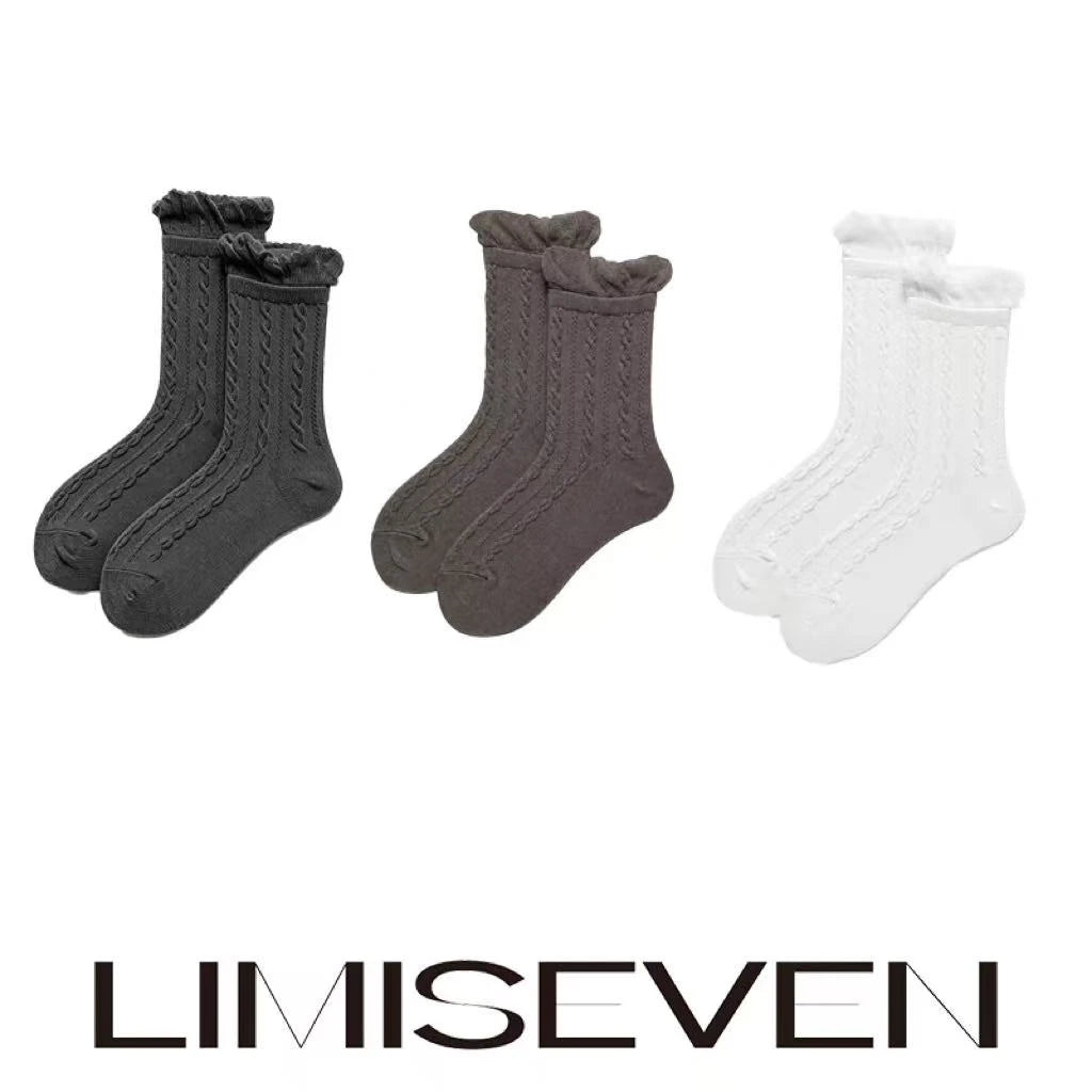 LIMISEVEN · Bubble Ruffle Cable-Knit Mid-Calf Socks