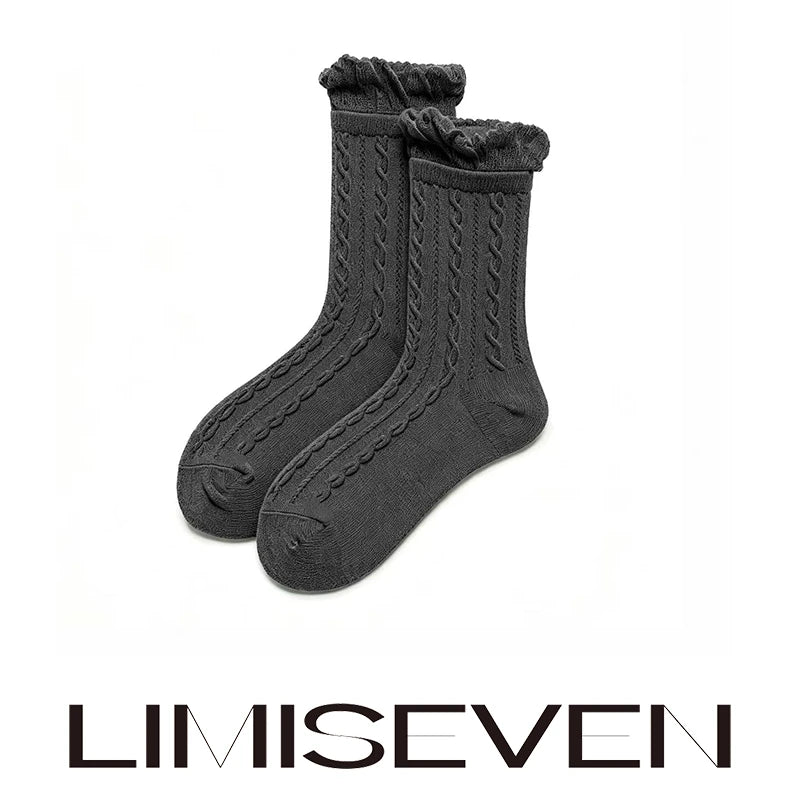 LIMISEVEN · Bubble Ruffle Cable-Knit Mid-Calf Socks