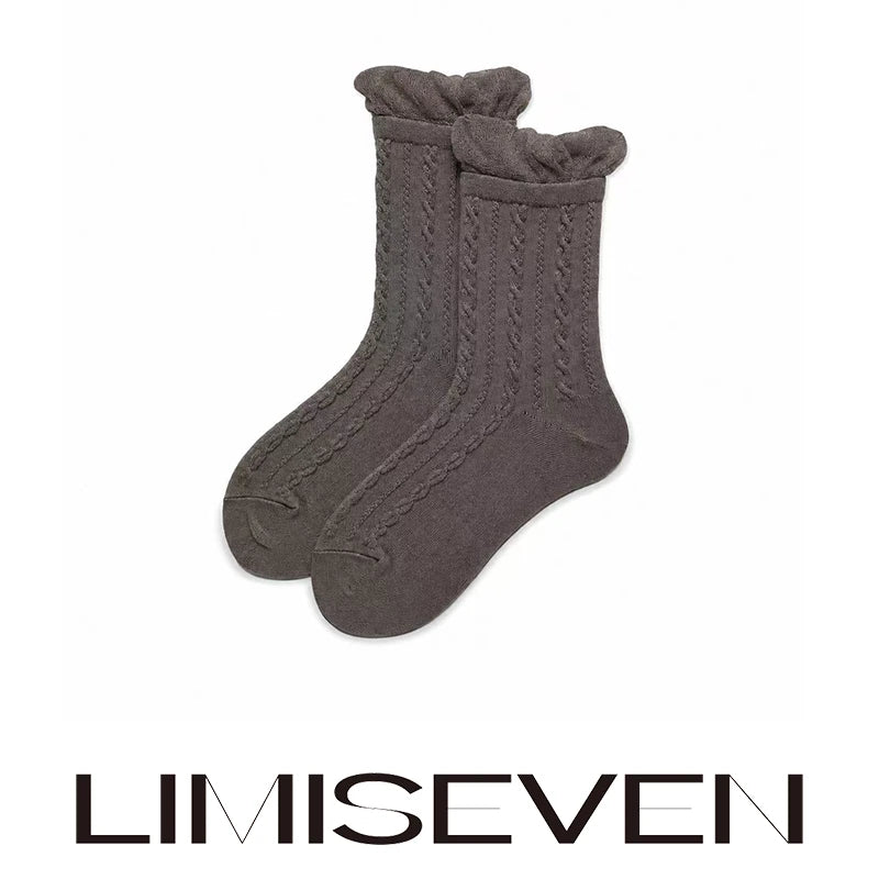 LIMISEVEN · Bubble Ruffle Cable-Knit Mid-Calf Socks