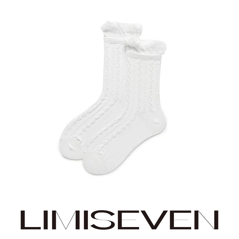 LIMISEVEN · Bubble Ruffle Cable-Knit Mid-Calf Socks